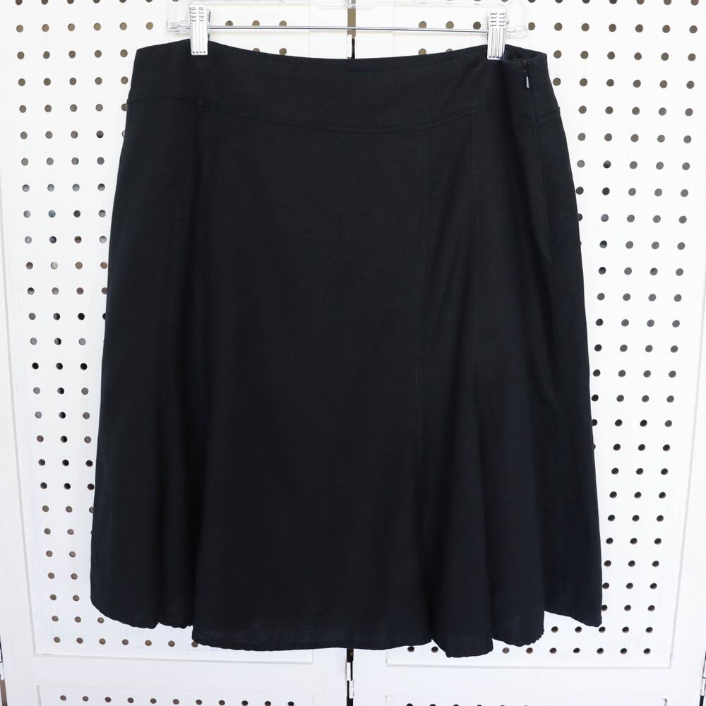 Coldwater Creek Black Linen‎ Blend Flared Skirt Womens SIZE Petite Large